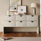 Retro Rubber Wood Dresser - Six-Drawer Sideboard Console Table Antique White