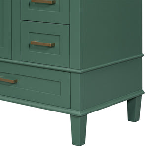English Elm 30" Modern Bathroom Vanity with Solid Wood Frame, Ceramic Sink, Gold Handles & Soft-Close Storage Green WF321698AAF