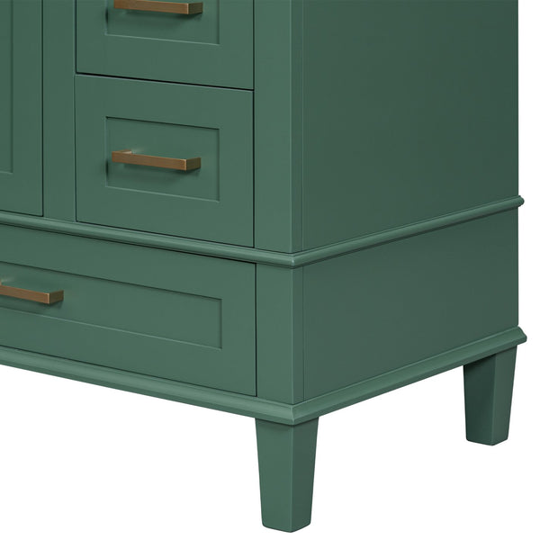 English Elm 30" Modern Bathroom Vanity with Solid Wood Frame, Ceramic Sink, Gold Handles & Soft-Close Storage Green WF321698AAF