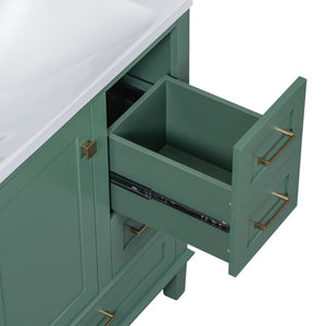 English Elm 30" Modern Bathroom Vanity with Solid Wood Frame, Ceramic Sink, Gold Handles & Soft-Close Storage Green WF321698AAF