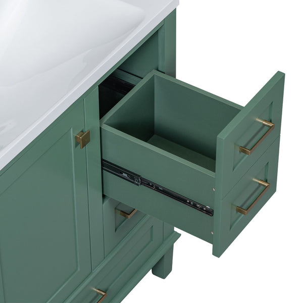 English Elm 30" Modern Bathroom Vanity with Solid Wood Frame, Ceramic Sink, Gold Handles & Soft-Close Storage Green WF321698AAF
