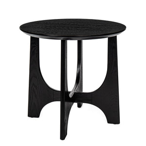 English Elm 25" Round End Table with Brushed Black Wood Grain Top, Cross-Design Legs, Adjustable Feet, Modern Accent W1801109474