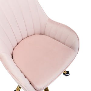 English Elm Velvet Swivel Desk Chair Pink Glam Gold Base Cushioned Seat for Vanity or Office W1733110162