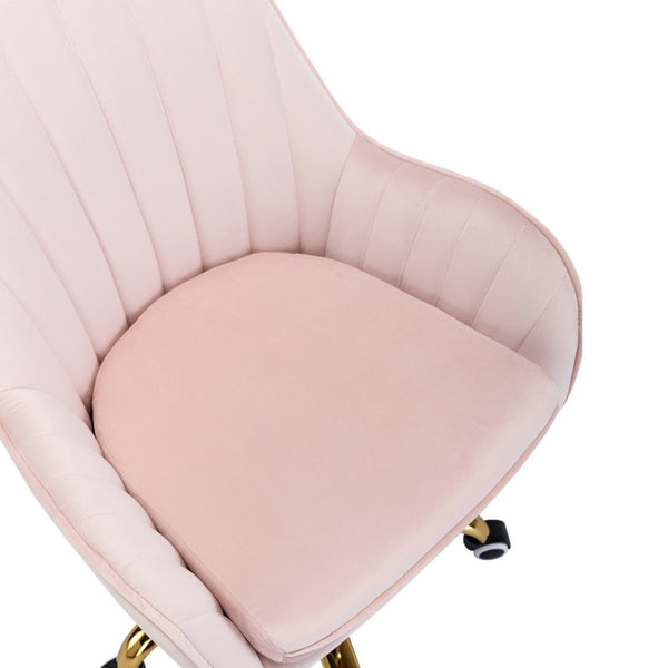 English Elm Velvet Swivel Desk Chair Pink Glam Gold Base Cushioned Seat for Vanity or Office W1733110162
