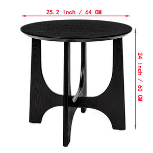 English Elm 25" Round End Table with Brushed Black Wood Grain Top, Cross-Design Legs, Adjustable Feet, Modern Accent W1801109474