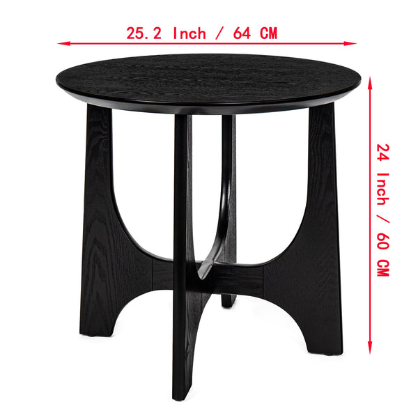 English Elm 25" Round End Table with Brushed Black Wood Grain Top, Cross-Design Legs, Adjustable Feet, Modern Accent W1801109474