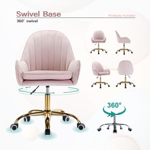 English Elm Velvet Swivel Desk Chair Pink Glam Gold Base Cushioned Seat for Vanity or Office W1733110162