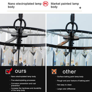 English Elm 20" Modern Crystal Chandelier Black Finish, 4-Tier K9 Crystal Pendant Light for Dining Foyer W1340102266