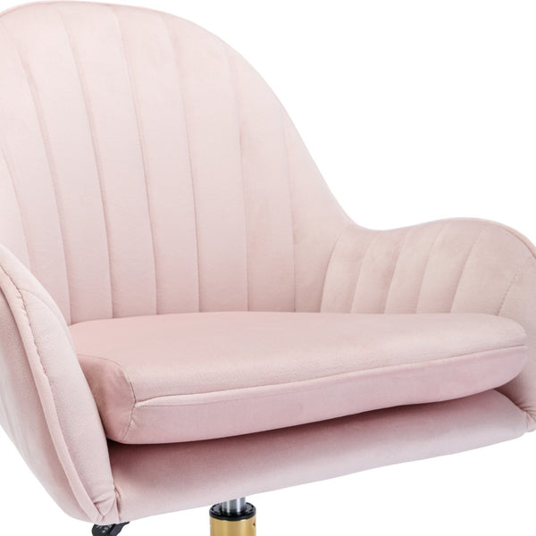 English Elm Velvet Swivel Desk Chair Pink Glam Gold Base Cushioned Seat for Vanity or Office W1733110162