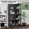 English Elm Four Glass Door Storage Cabinet With Adjustable Shelves and Feet Cold-Rolled Steel Sideboard Furniture For Living Room Kitchen Black