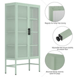 Hearth and Haven Zine Storage Cabinet with 2 Fluted Tempered Glass Doors and Adjustable Shelves, Mint Green W1673106107