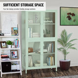 English Elm Four Glass Door Storage Cabinet With Adjustable Shelves and Feet Cold-Rolled Steel Sideboard Furniture For Living Room Kitchen Mint Green