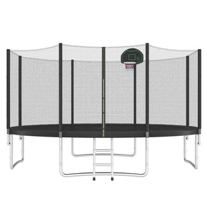 Hearth and Haven Lila Trampoline for Kids with Safety Enclosure Net, Basketball Hoop and Ladder, Black