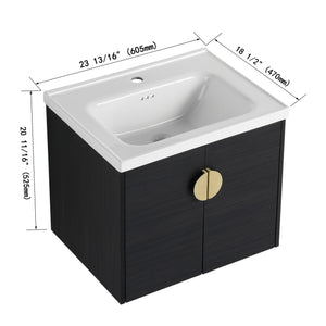 English Elm 60 Inch Soft Close Doors Bathroom Vanity Set With Ceramic Sink, Storage Shelves & Modern Design W999S00138