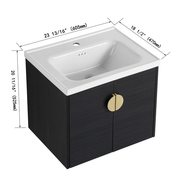 English Elm 60 Inch Soft Close Doors Bathroom Vanity Set With Ceramic Sink, Storage Shelves & Modern Design W999S00138