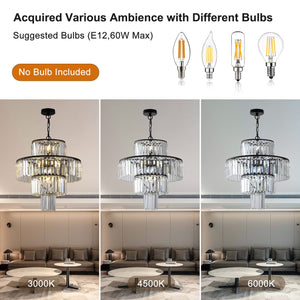 English Elm 20" Modern Crystal Chandelier Black Finish, 4-Tier K9 Crystal Pendant Light for Dining Foyer W1340102266