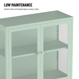 Mint Green Glass Door Storage Cabinet with Adjustable Shelves - Versatile & Elegant