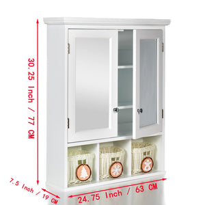 English Elm Bathroom Wall Cabinet with Mirrors, Extra Large Medicine Storage, 2 Doors 2 Shelves + 3 Festive Baskets W1801109067