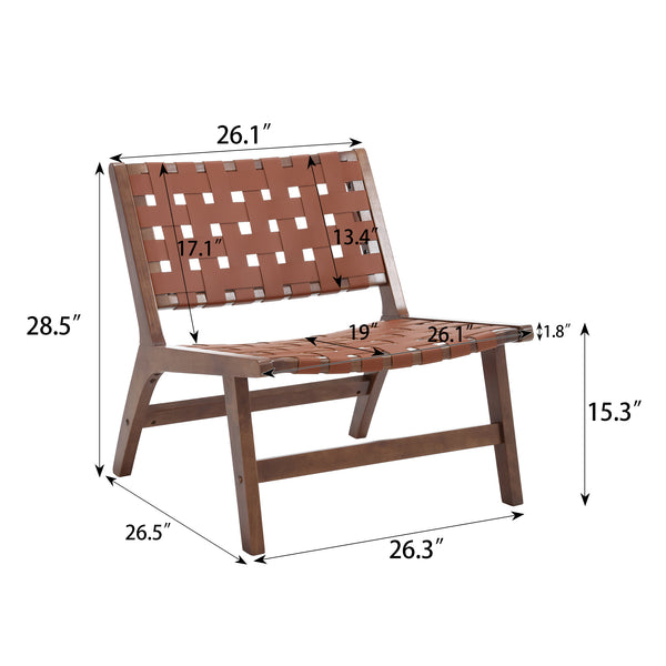 English Elm Hengming Saddle Leather Leisure Chair With Woven Back & Solid Wood Legs - Stylish Comfort Anywhere! W212106062