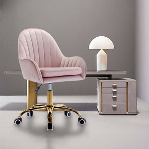 English Elm Velvet Swivel Desk Chair Pink Glam Gold Base Cushioned Seat for Vanity or Office W1733110162