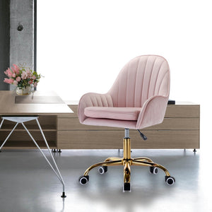 English Elm Velvet Swivel Desk Chair Pink Glam Gold Base Cushioned Seat for Vanity or Office W1733110162