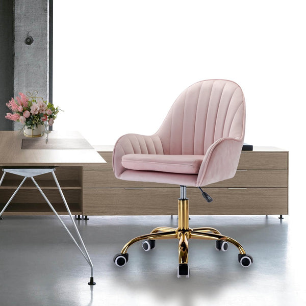 English Elm Velvet Swivel Desk Chair Pink Glam Gold Base Cushioned Seat for Vanity or Office W1733110162