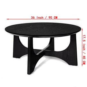 English Elm 36" Round Coffee Table Brushed Black Wood Grain Top with Cross-Design Legs, Height Adjustable Feet, Modern Living Room Accent (36") W1801110322