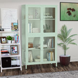 English Elm Four Glass Door Storage Cabinet With Adjustable Shelves and Feet Cold-Rolled Steel Sideboard Furniture For Living Room Kitchen Mint Green