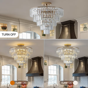 English Elm (Same As W1340102252/L5001) Gold Crystal Chandelier - 5-Tier Semi Flush Mount Fixture For Luxe Interiors W1340P189283