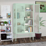 Hearth and Haven Zine Storage Cabinet with 2 Fluted Tempered Glass Doors and Adjustable Shelves, Mint Green W1673106107