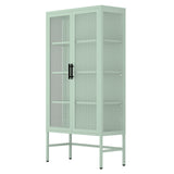 Hearth and Haven Zine Storage Cabinet with 2 Fluted Tempered Glass Doors and Adjustable Shelves, Mint Green W1673106107