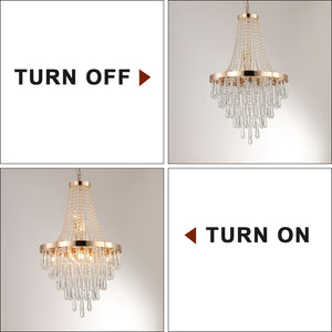 English Elm (Same As W1340102274/L5004) 20" Elegant Crystal Pendant Chandelier With Gold Finish – 11-Light Tiered Design For Modern Interiors W1340P189296