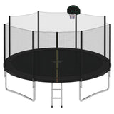 Hearth and Haven Lila Trampoline for Kids with Safety Enclosure Net, Basketball Hoop and Ladder, Black