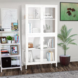 English Elm Four Glass Door Storage Cabinet With Adjustable Shelves and Feet Cold-Rolled Steel Sideboard Furniture For Living Room Kitchen White