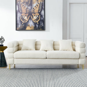 English Elm 81 Oversized 3-Seater Sectional Sofa with Teddy Fabric, Deep Plush Seating, Metal Legs, 3 Pillows Ivory W834S00130