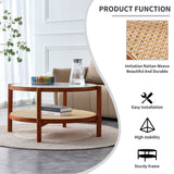 English Elm Modern Minimalist Circular Double-Layer Solid Wood Coffee Table, Craft Glass Tabletop, Second Layer Material: Pe Rattan, Solid Wood Frame. 34.6 '* 34.6' * 17.7''