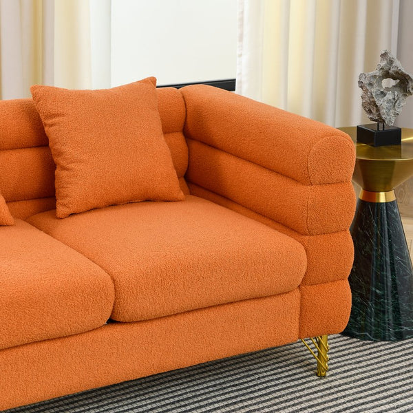 English Elm 3-Seater Cozy Orange Teddy Sofa Set - Modular Design With 6 Pillows For Family Comfort & Style W834S00166