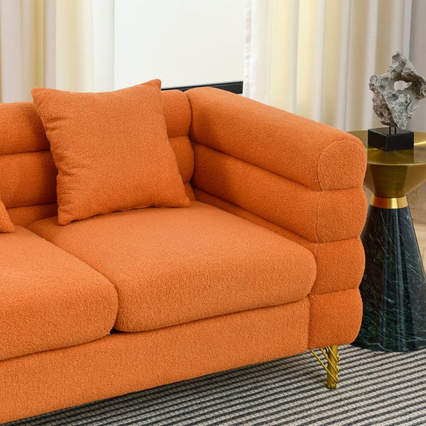 English Elm 60inch Compact Sectional Sofa Teddy Upholstery Gold Legs Retro Modern Two Seat W834S00555
