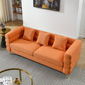 English Elm 3-Seater Soft Orange Teddy Fabric Sofa Set With 5 Pillows - Stylish Comfort For Home Living Spaces W834S00167