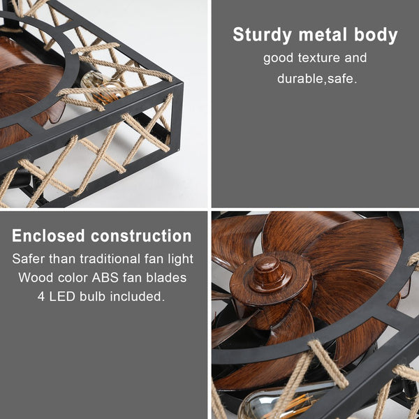 English Elm Farmhouse Caged Flush Mount Ceiling Fan with Light and Remote, 7-Blade Reversible DC Motor Quiet Timing W1340103798