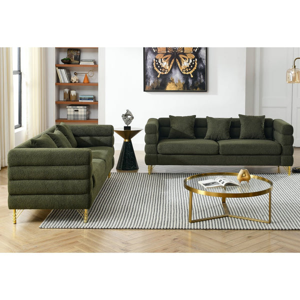 English Elm 3-Seater Plush Green Teddy Sofa Set - Cozy, Durable & Stylish Combination For Family Rooms W834S00163