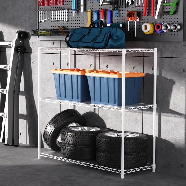 English Elm 3 3-Tier Heavy Duty Wire Shelving Unit, NSF Certified 1050 lb Capacity, Adjustable Shelves & Feet White W155091054