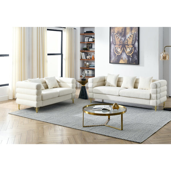 English Elm 3-Seater Ivory Teddy Sofa Set - Stylish & Cozy 2-Seater + 3-Seater Combination With Pillows! W834S00527