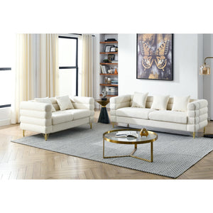 English Elm 3-Seater Ivory White Teddy Sofa Set With 2-Seater & 5 Pillows - Elegant Comfort For Your Living Space W834S00170