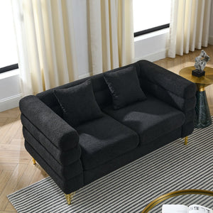 English Elm 3-Seater Luxurious Black Teddy Sofa Set - Modern Comfort & Supportive Seating With Gold Legs W834S00504