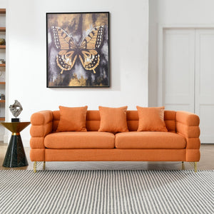 English Elm 3-Seater Cozy Orange Teddy Sofa Set - Modular Design With 6 Pillows For Family Comfort & Style W834S00166