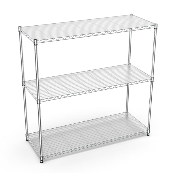 English Elm 3 3-Tier Heavy Duty Wire Shelving Unit, NSF Certified 1050 lb Capacity, Adjustable Shelves & Feet Chrome W155091055