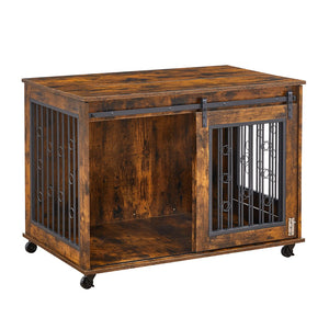 English Elm Sliding Sliding Door Dog Cage with Partition for Two Puppies Rustic Brown & Black, Dual-Furniture Crate 39.37" W sturdy tabletop storage, fits medium dogs up to 75 lb W1162103688