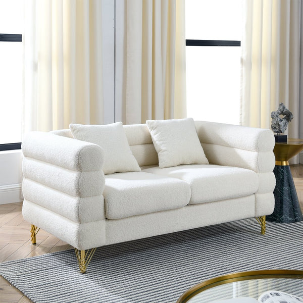 English Elm 60Inch Oversized 2 Seater Sectional Sofa with Deep Seating, Teddy Fabric, Spring Comfort & Pillows Ivory W834S00137