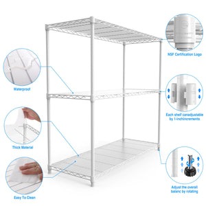 English Elm 3 3-Tier Heavy Duty Wire Shelving Unit, NSF Certified 1050 lb Capacity, Adjustable Shelves & Feet White W155091054
